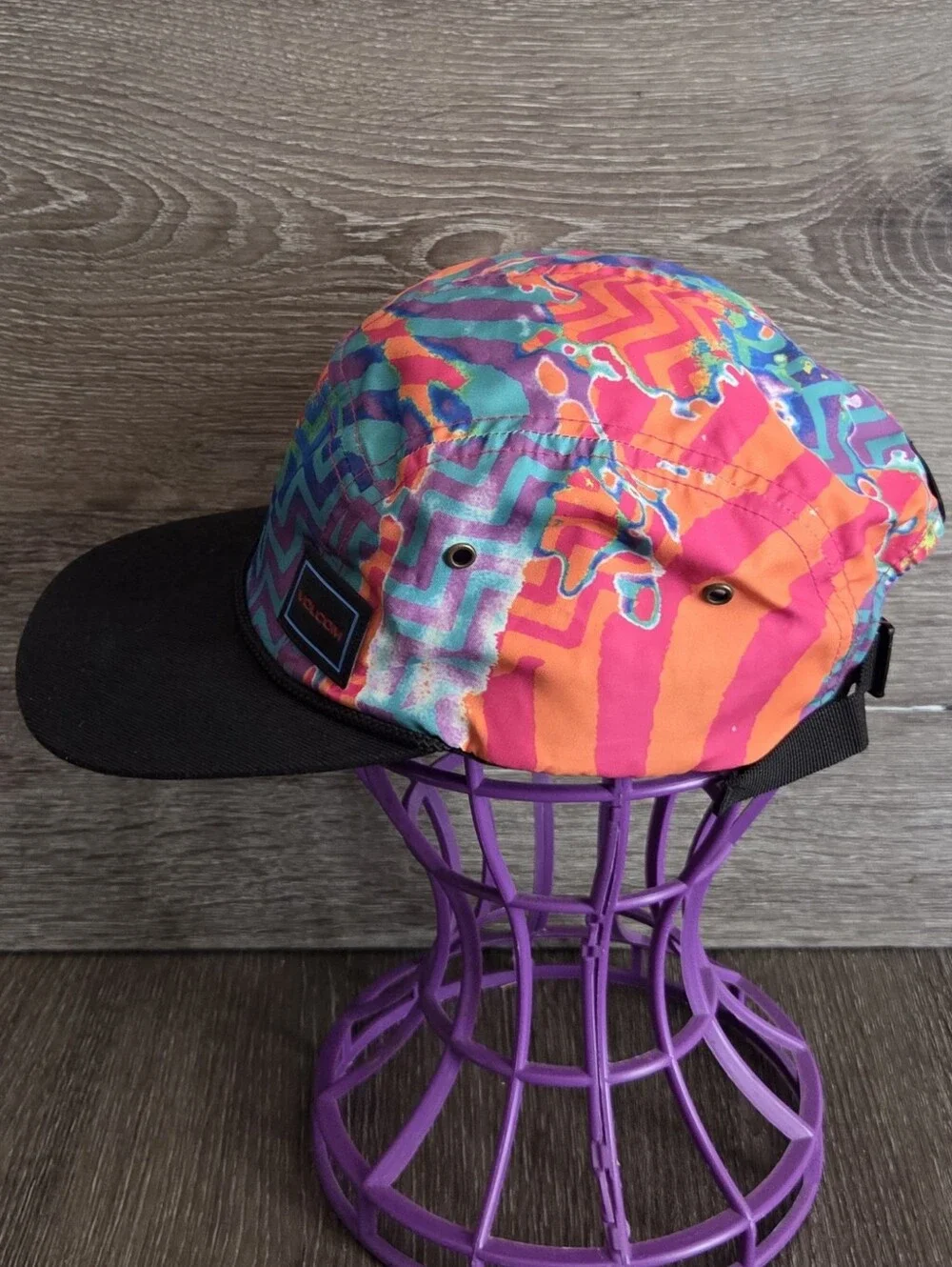Vintage 90s Volcom Colorful Zigzag 5-Panel Cap - Black Brim